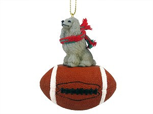 Gray Poodle Dog on Football Christmas Ornament – Hand-Painted Stone Resin