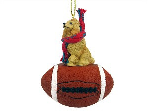 Apricot Poodle Dog on Football Christmas Ornament – Hand-Painted Stone Resin