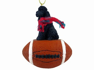 Black with Sport Cut Poodle Dog on Football Christmas Ornament – Hand-Painted Stone Resin