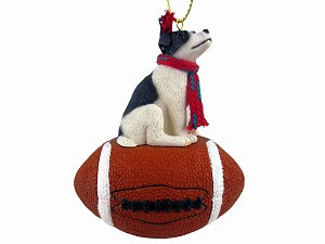 Black & White with Smooth Coat Jack Russell Terrier Dog on Football Christmas Ornament