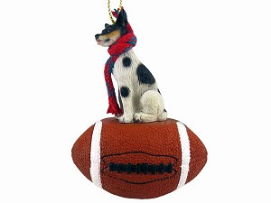 Black and White Rat Terrier Dog on Football Christmas Ornament – Hand-Painted Stone Resin