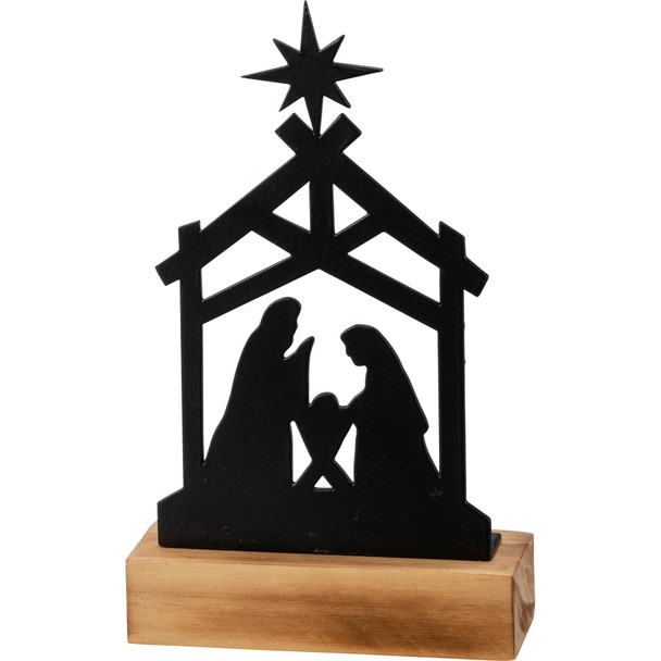 Decorative Metal & Wood Decor Sign - Baby Jesus Nativity Scene 6.75 Inch - Christmas Collection from Primitives by Kathy