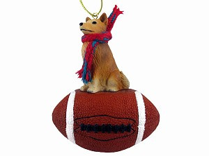 Finnish Spitz Dog on Football Christmas Ornament – Hand-Painted Stone Resin