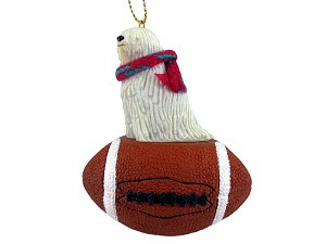 Komondor Dog on Football Hanging Ornament – Hand-Painted Stone Resin