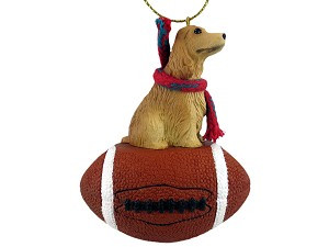 English Blonde Cocker Spaniel Dog on Football Christmas Ornament – Hand-Painted Stone Resin