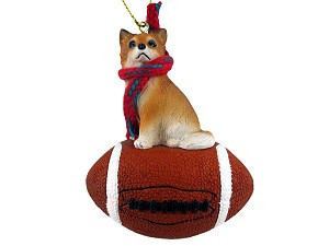 Longhaired Chihuahua Dog on Football Christmas Ornament – Hand-Painted Stone Resin