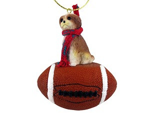 Tan with Sport Cut Shih Tzu Dog on Football Christmas Ornament – Hand-Painted Stone Resin