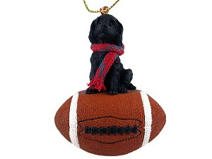 Black Labradoodle Dog on Football Christmas Ornament – Hand-Painted Stone Resin