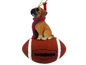 Puggle Dog on Football Christmas Ornament – Hand-Painted Stone Resin