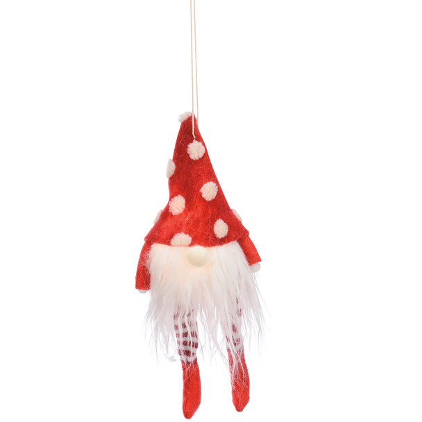 Hanging Felt Christmas Ornament - Red & White Polka Dot Gnome - 12 In x 4.75 In from Primitives by Kathy