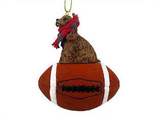 Brown Cocker Spaniel Dog on Football Christmas Ornament – Hand-Painted Stone Resin