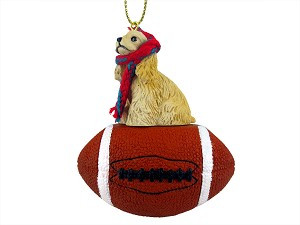 Blonde Cocker Spaniel Dog on Football Christmas Ornament – Hand-Painted Stone Resin
