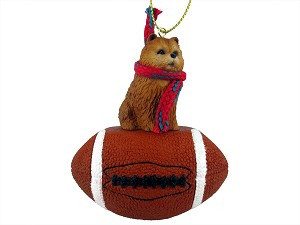 Red Chow Dog on Football Christmas Ornament – Hand-Painted Stone Resin