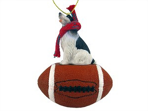Black & White Springer Spaniel Dog on Football Christmas Ornament – Hand-Painted Stone Resin