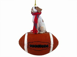 Brown & White Brittany Dog on Football Hanging Ornament – Hand-Painted Stone Resin