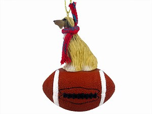Tan & White Afghan Hound Dog on Football Hanging Ornament – Hand-Painted Stone Resin