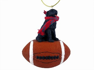 Newfoundland Dog on Football Christmas Ornament – Hand-Painted Stone Resin