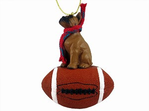Tawny Boxer Dog on Football Christmas Ornament – Hand-Painted Stone Resin