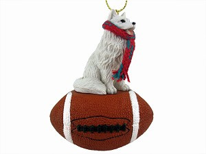 Samoyed Dog on Football Christmas Ornament – Hand-Painted Stone Resin