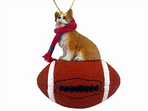 Pembroke Welsh Corgi Dog on Football Christmas Ornament – Hand-Painted Stone Resin