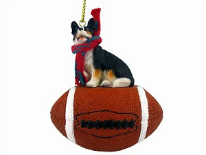 Cardigan Welsh Corgi Dog on Football Christmas Ornament – Hand-Painted Stone Resin