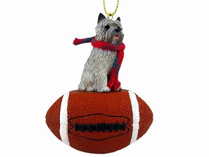 Gray Cairn Terrier Dog on Football Christmas Ornament – Hand-Painted Stone Resin
