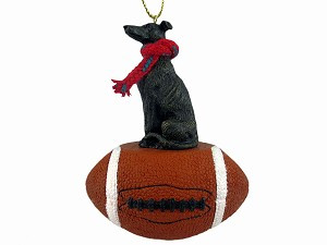 Brindle Greyhound Dog on Football Christmas Ornament – Hand-Painted Stone Resin