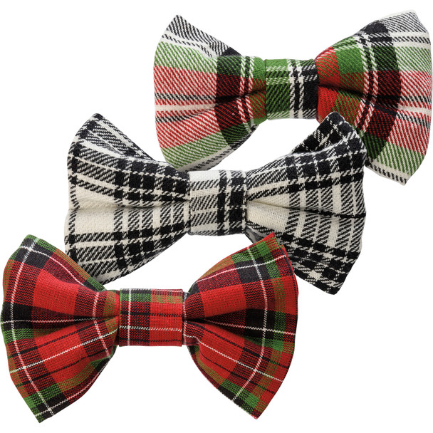 Set of 3 Large Pet Dog Bow Ties Apparel - Christmas Plaid Colors 5.5 Inch x 3.5 Inch from Primitives by Kathy
