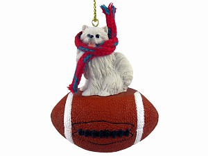 Miniature American Eskimo Dog on Football Christmas Ornament – Hand-Painted Stone Resin