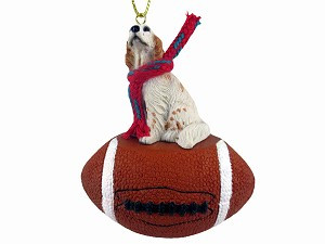 Orange Belton English Setter Dog on Football Christmas Ornament – Hand-Painted Stone Resin