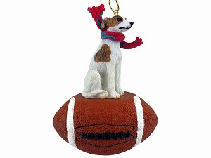 Brindle & White Whippet Dog on Football Christmas Ornament – Hand-Painted Stone Resin