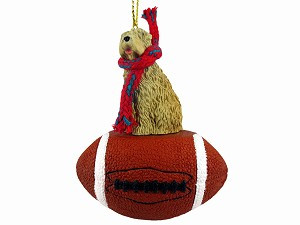Soft Coated Wheaten Terrier Dog on Football Christmas Ornament – Hand-Painted Stone Resin