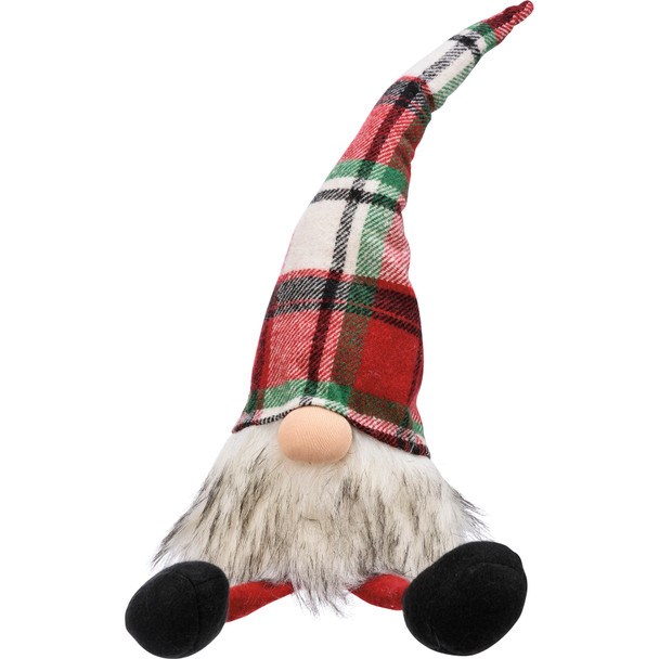 Felt Gnome With Hanging Legs Figurine - Christmas Plaid Colors 20 Inch from Primitives by Kathy