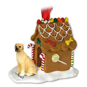 Fawn Uncropped Ears Great Dane Dog with Gingerbread House Christmas Ornament