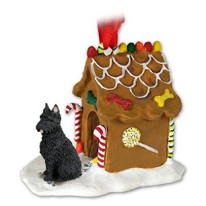 Bouvier Des Flandres Dog with Gingerbread House Christmas Ornament – Hand-Painted Stone Resin