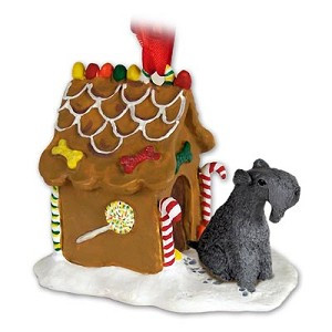 Kerry Blue Terrier Dog with Gingerbread House Christmas Ornament – Hand-Painted Stone Resin