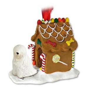 Komondor Dog with Gingerbread House Christmas Ornament – Hand-Painted Stone Resin