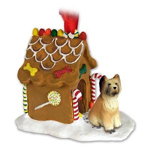 Briard Dog with Gingerbread House Christmas Ornament – Hand-Painted Stone Resin