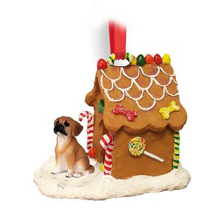 Puggle Dog with Gingerbread House Christmas Ornament – Hand-Painted Stone Resin
