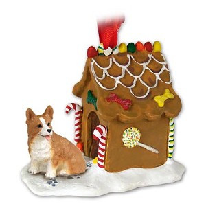 Pembroke Welsh Corgi Dog with Gingerbread House Christmas Ornament – Hand-Painted Stone Resin
