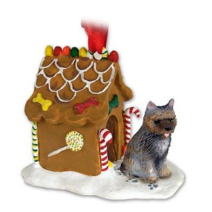 Brindle Cairn Terrier Dog with Gingerbread House Christmas Ornament – Hand-Painted Stone Resin
