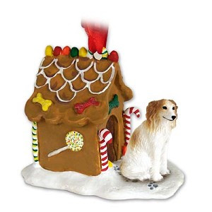Borzoi Dog with Gingerbread House Christmas Ornament – Hand-Painted Stone Resin