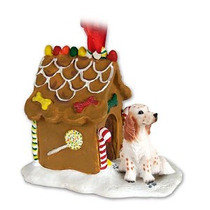 Orange Belton English Setter Dog with Gingerbread House Christmas Ornament
