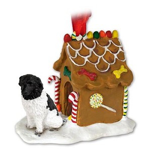 Landseer Dog with Gingerbread House Christmas Ornament – Hand-Painted Stone Resin
