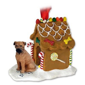Bullmastiff Dog with Gingerbread House Christmas Ornament – Hand-Painted Stone Resin