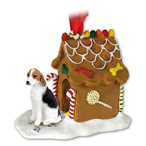 American Foxhound Dog with Gingerbread House Christmas Ornament – Hand-Painted Stone Resin