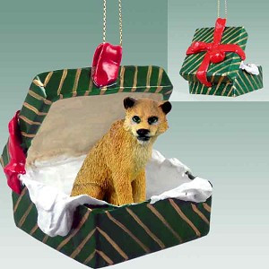 Green Gift Box Lioness in Green Gift Box Christmas Ornament – Hand-Painted Stone Resin