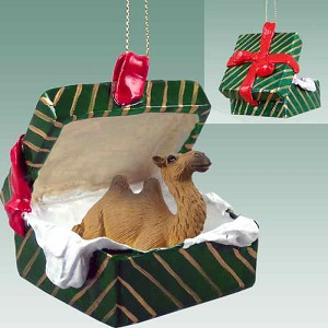 Green Camel Bactrian in Green Gift Box Christmas Ornament – Hand-Painted Stone Resin