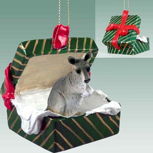 Kangaroo in Green Gift Box Christmas Ornament – Hand-Painted Stone Resin