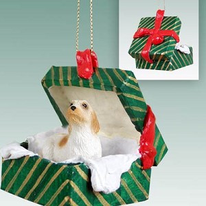 Petit Basset Griffon Vendeen Dog in Green Gift Box Christmas Ornament – Hand-Painted Stone Resin
